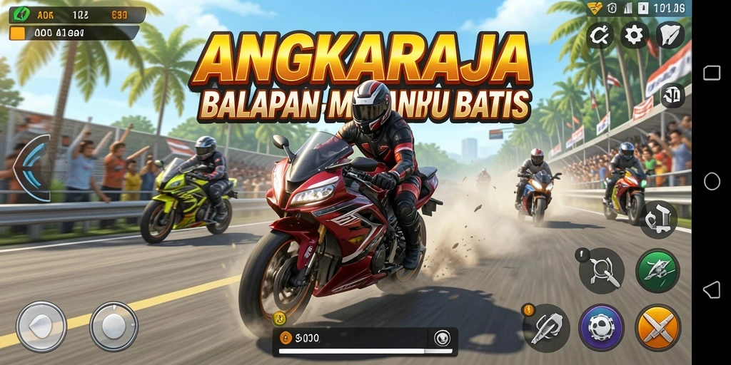 Tampilan aksi balapan motor yang mendebarkan.