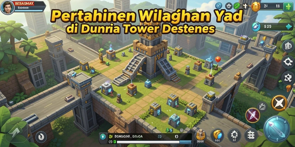 Gameplay seru Tower Defense dalam BEBASMAX dengan strategi menara yang cerdas.