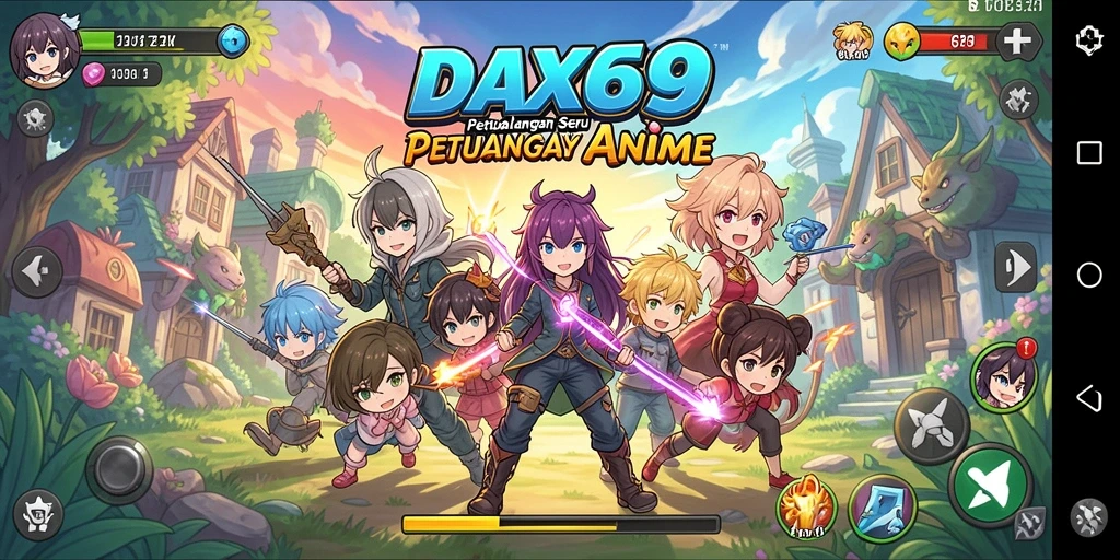 Screenshot DAX69 menampilkan karakter Anime dalam pertempuran epik.