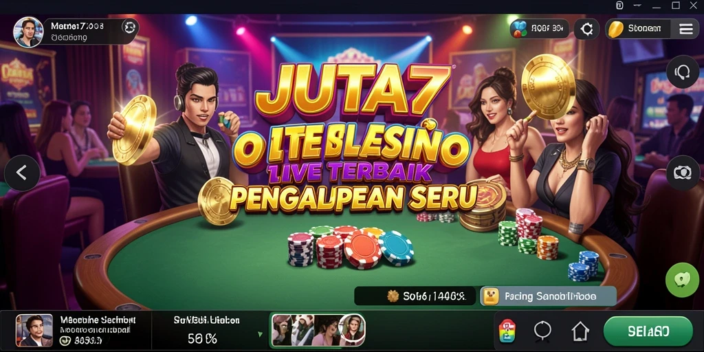 Screenshot JUTA7 menampilkan dealer langsung dan suasana permainan yang seru.