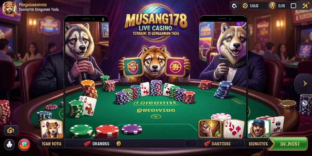 Screenshot utama MUSANG178 menampilkan dealer langsung dan suasana kasino yang realistis.