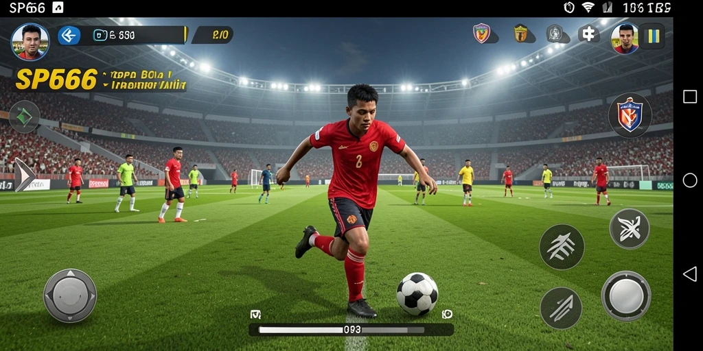 Gameplay SP666 yang mendebarkan dengan aksi sepak bola yang intens.