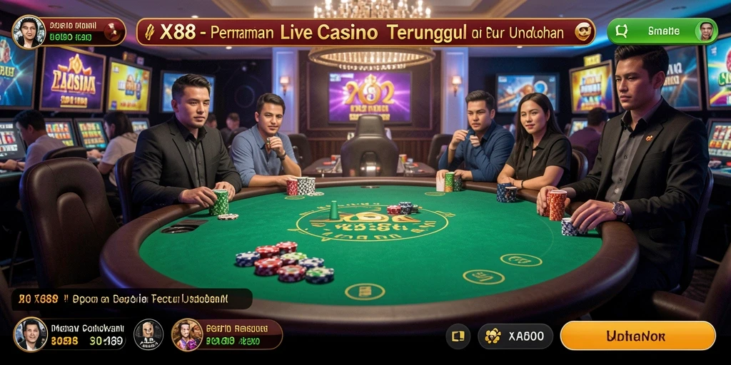Tampilan gameplay nyata kasino dengan dealer langsung di X88.